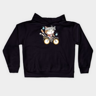 Bored Neko on a bicycle on an Old school bicycle. Kids Hoodie